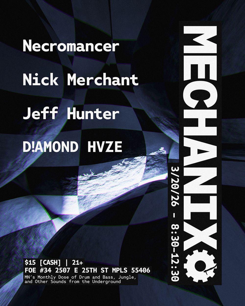 Flyer for Mechanix Dnb & Bass party