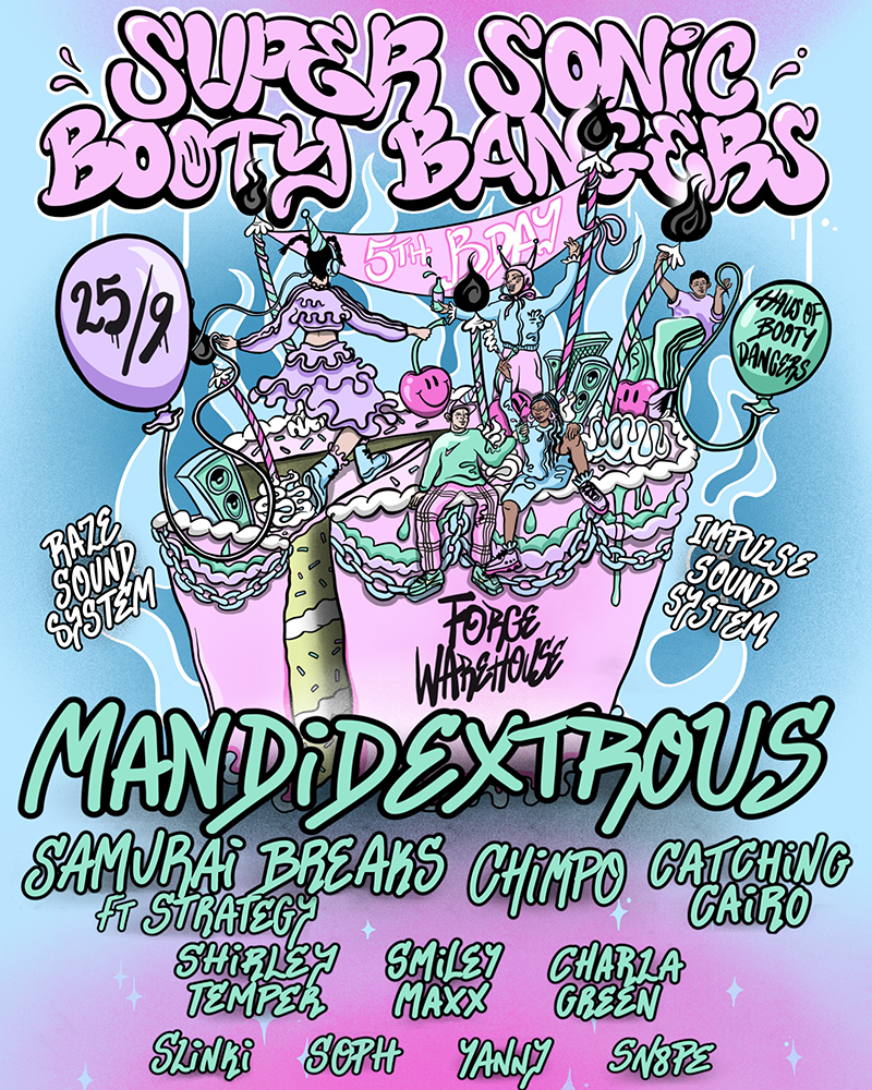 Flyer for 5 Years of Super Sonic Booty Bangers