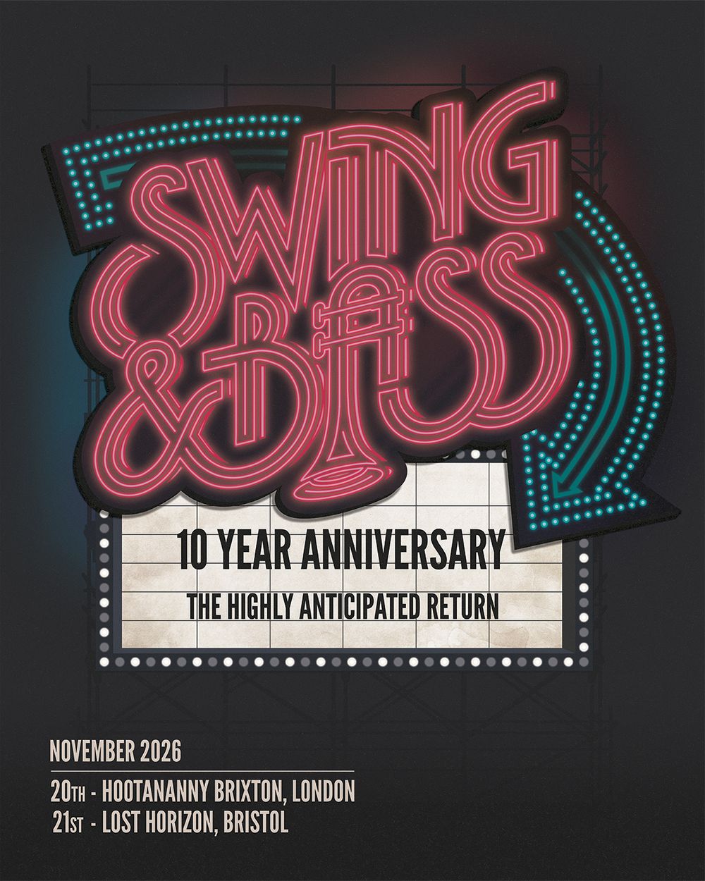 Flyer for Swing & Bass: 10 Year Anniversary (London)