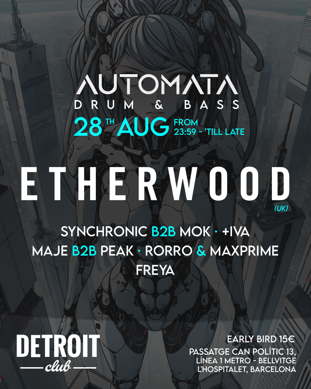Flyer for Automata Drum & Bass 28AUG - Etherwood Barcelona