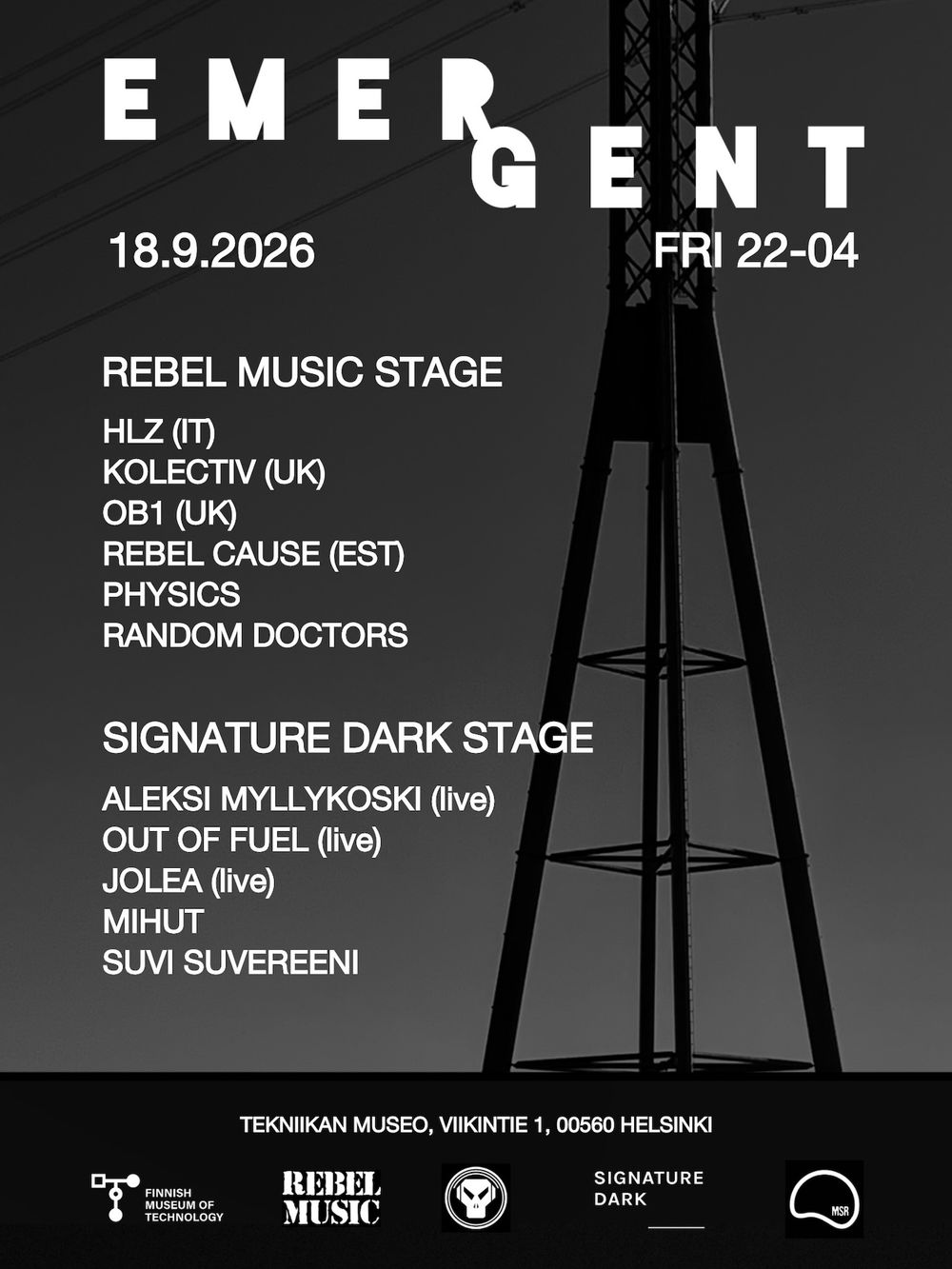 Flyer for EMERGENT Drum & Bass presents Rebel Music