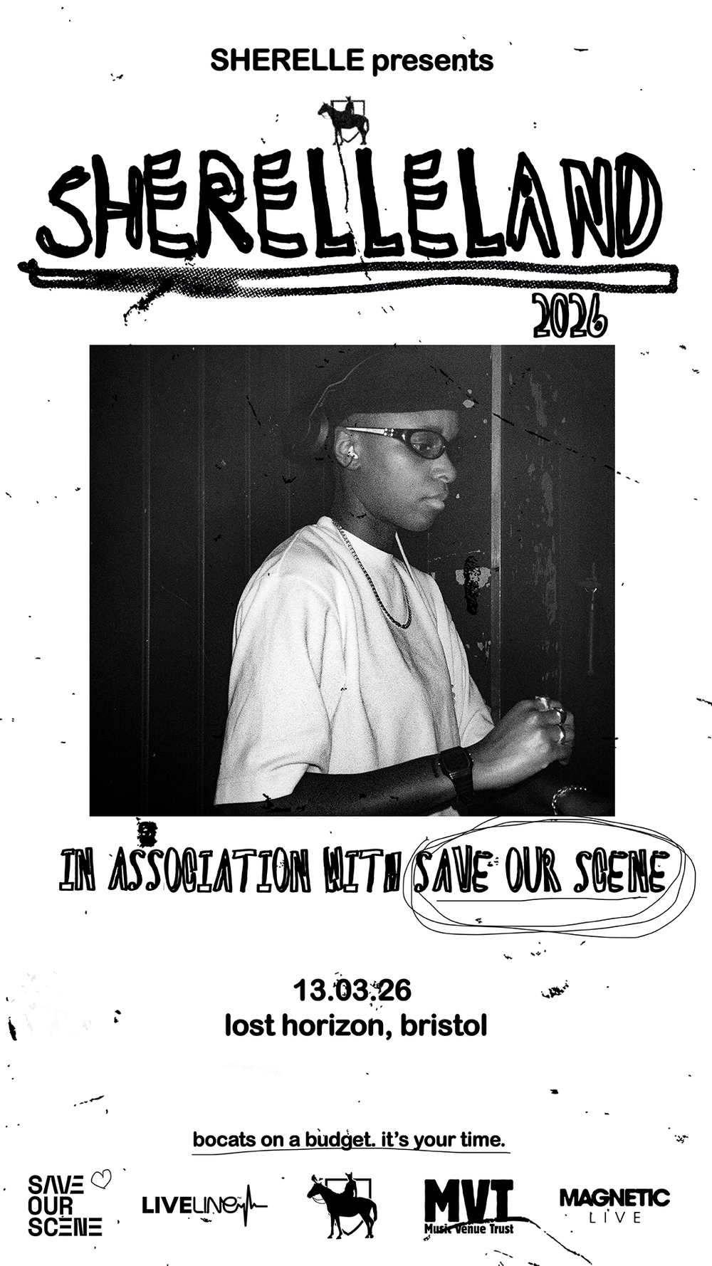 Flyer for SHERELLE presents: SHERELLELAND x SOS - Bristol w' Simms