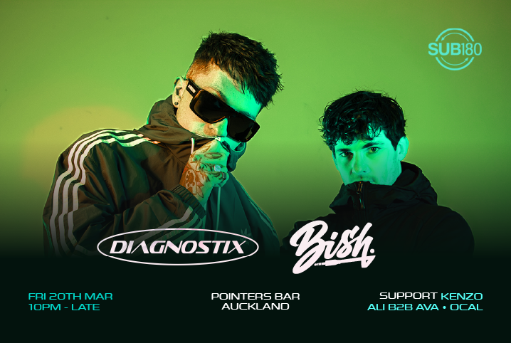 Flyer for Pointers & SUB180 presents: Diagnostix & Bish