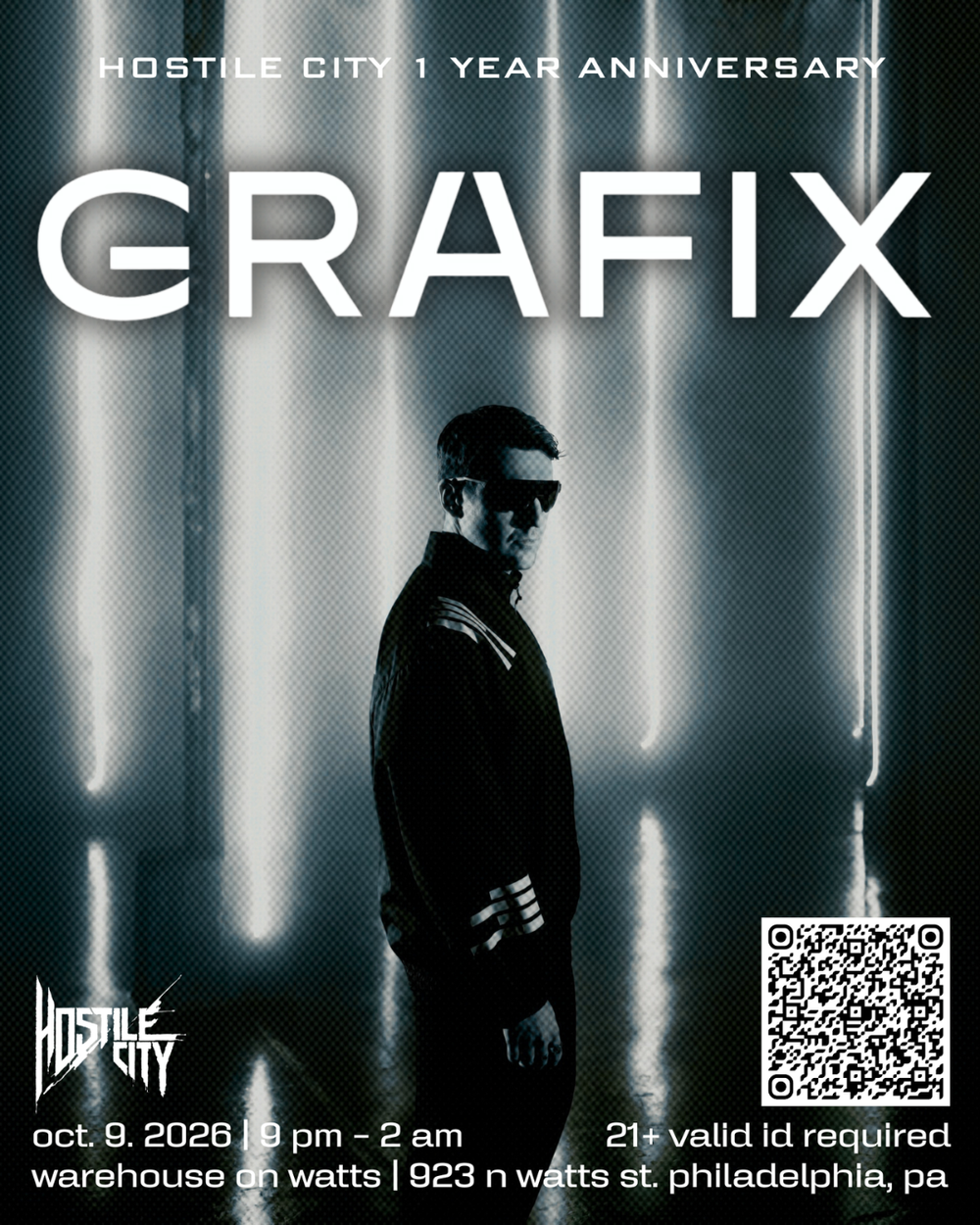 Flyer for Grafix presented by Hostile City (1 Year Anniversary Show)