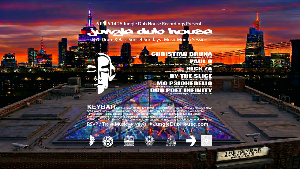 Flyer for JUNGLE DUB HOUSE: NYC Drum & Bass Sunset Sundays