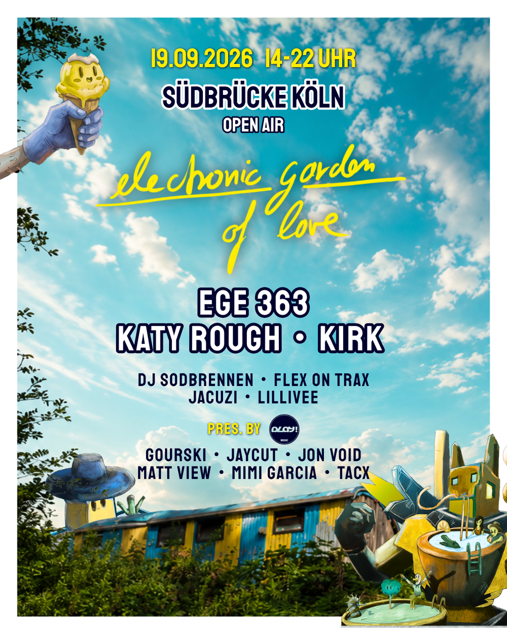 Flyer for VERSCHOBEN * -OPEN AIR- Electronic Garden of Love #2 Südbrücke mit EGE 363, Katy Rough, KIRK uv