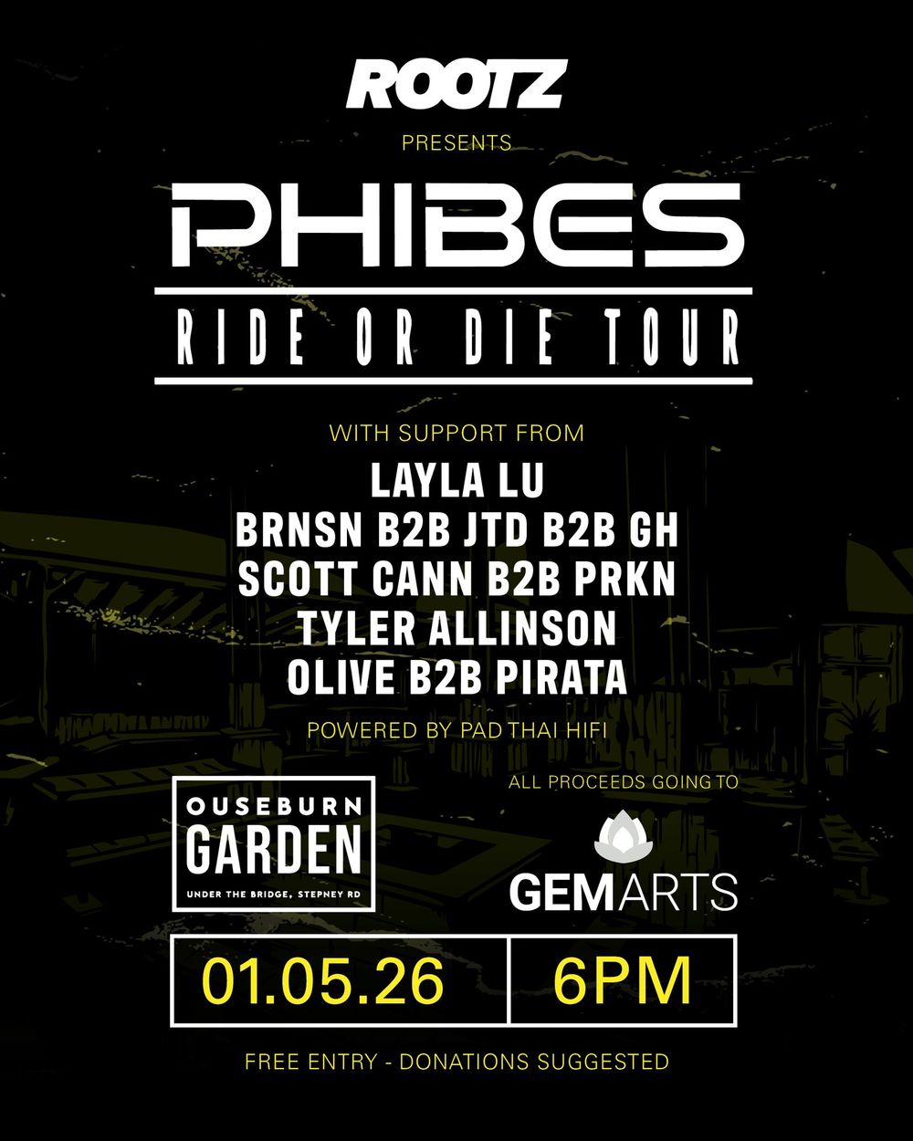 Flyer for Rootz presents: Phibes Ride or Die tour