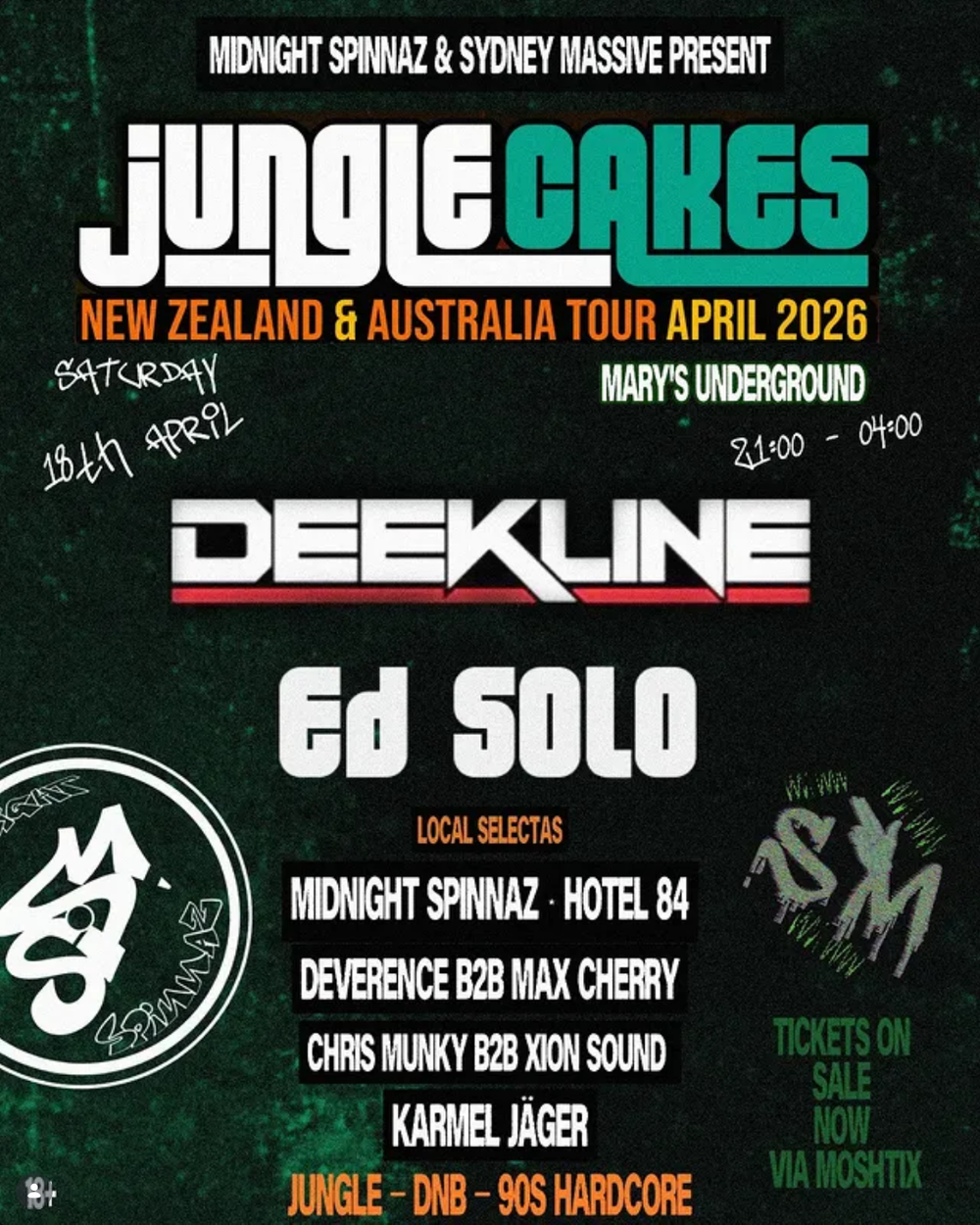 Flyer for Midnight Spinnaz & Sydney Massive Present: Jungle Cakes