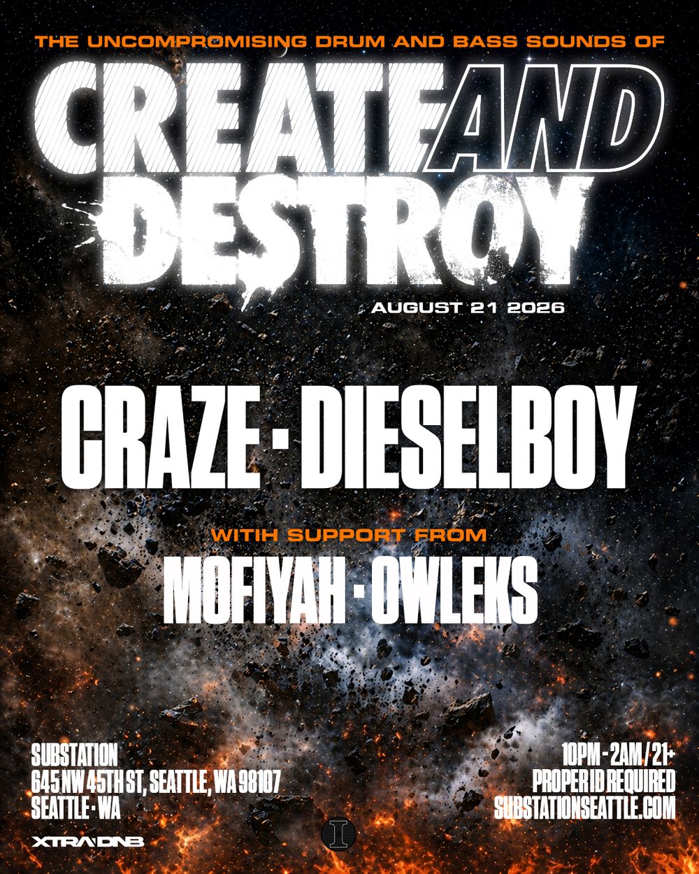 Flyer for Craze x Dieselboy: Create & Destroy Tour