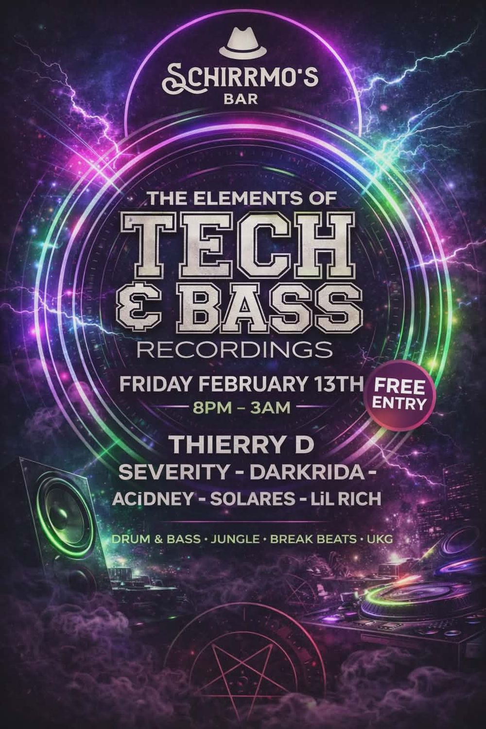 Flyer for FREE ENTRY - THE ELEMENTS OF TECH & BASS