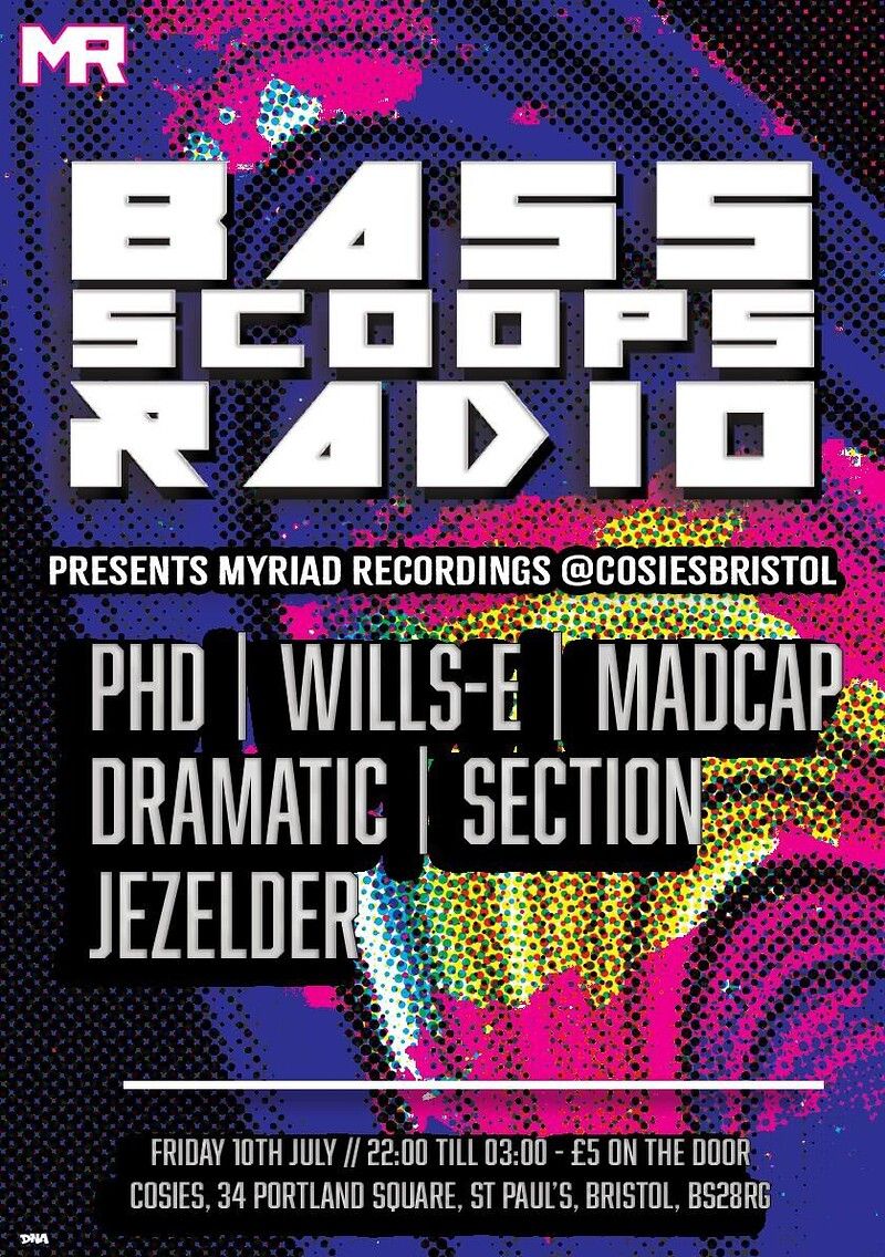 Flyer for Bass Scoops Radio Presents : Myriad Recordings