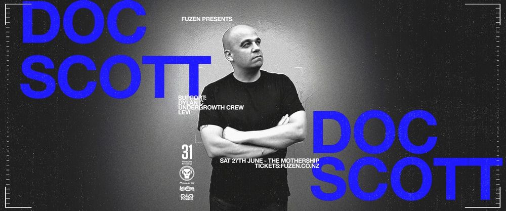Flyer for Fuzen presents: Doc Scott
