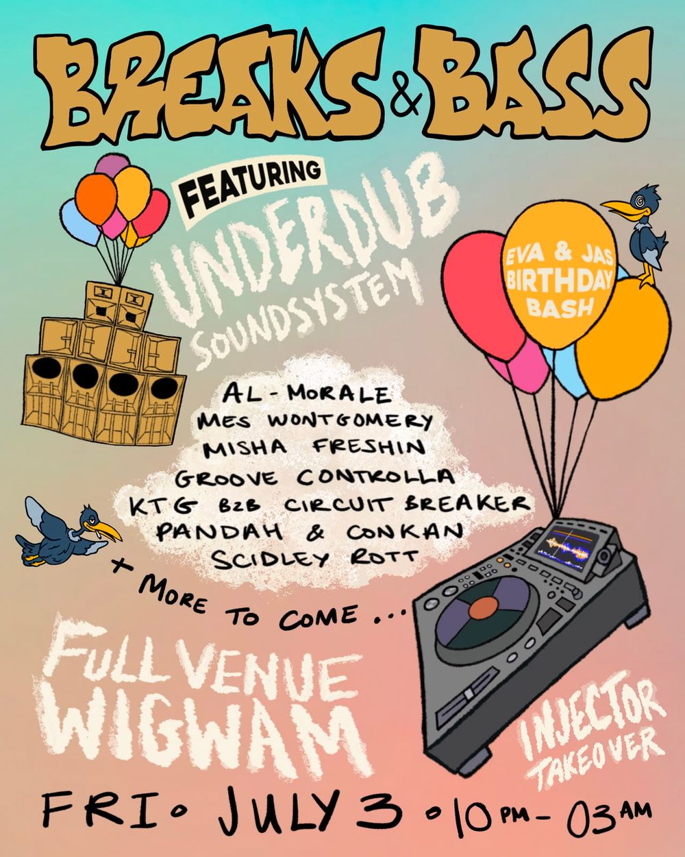 Flyer for Breaks&Bass x Underdub x Injector