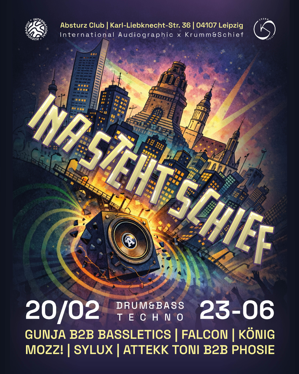 Flyer for INA steht Schief — INA x KuS takeover
