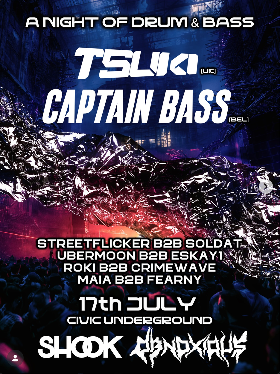 Flyer for SHOOK X Obnoxious Present: A Night of Drum and Bass