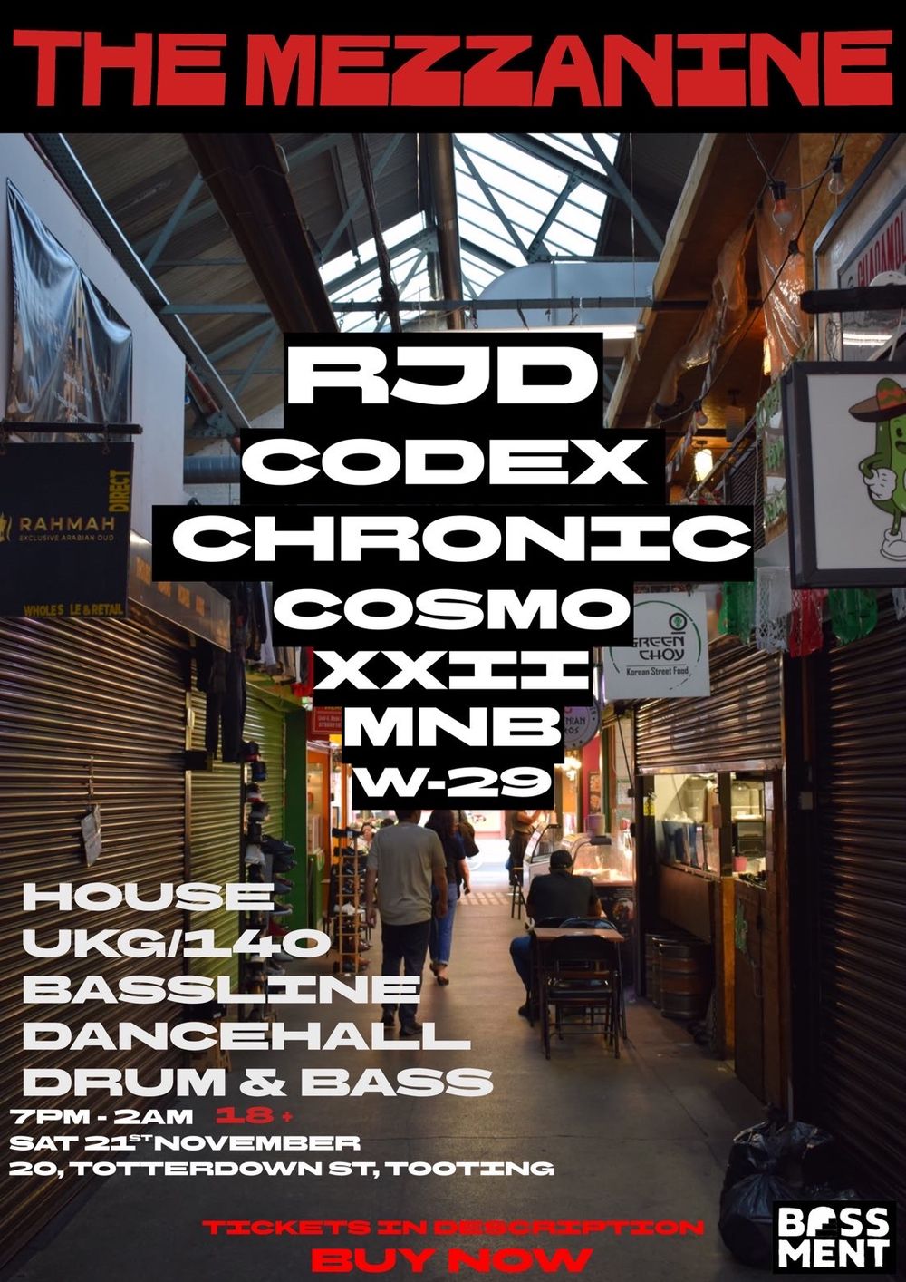 Flyer for The Mezzanine - Bassment takeover
