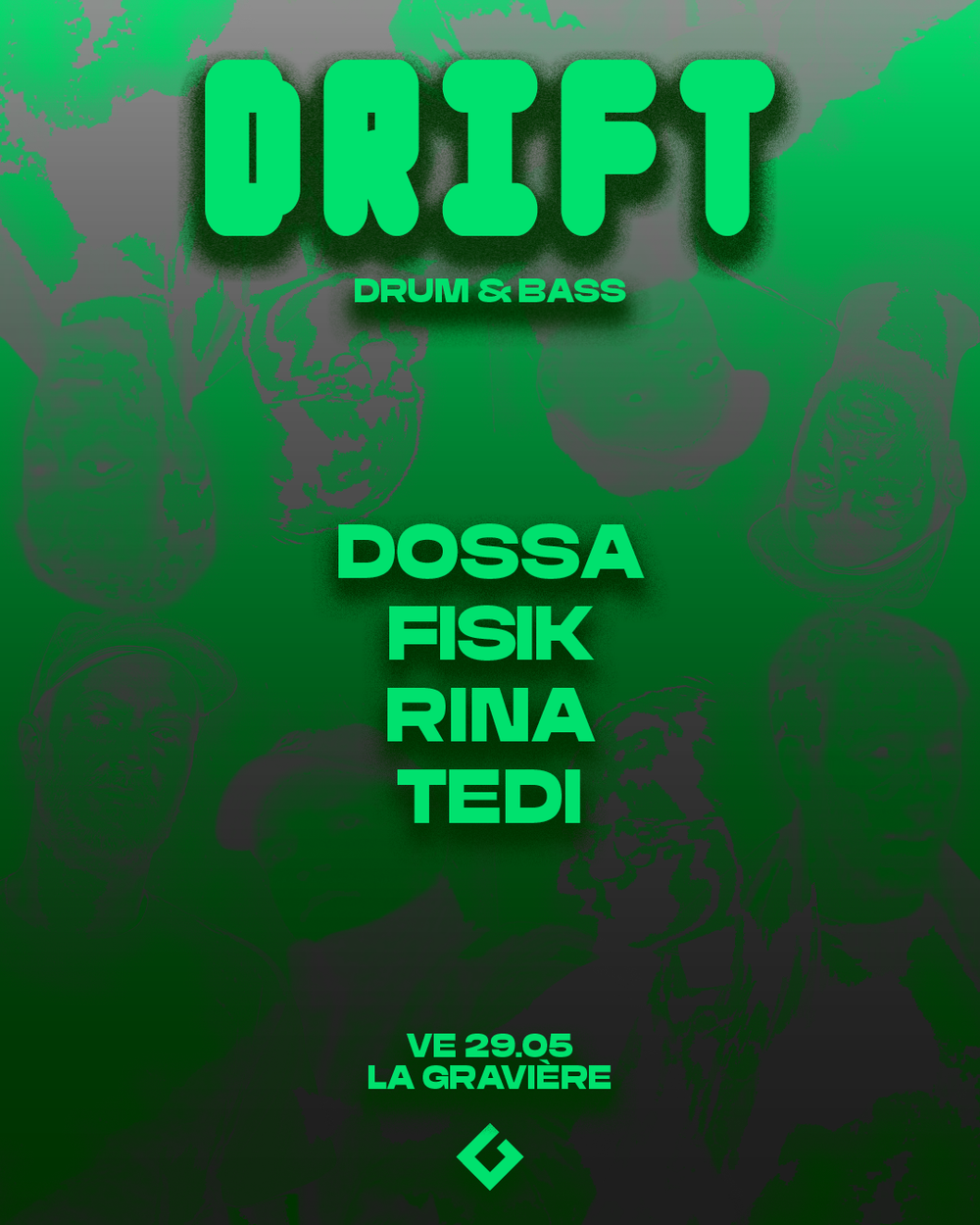 Flyer for DRIFT: Dossa + Fisik + Rina + Tedi