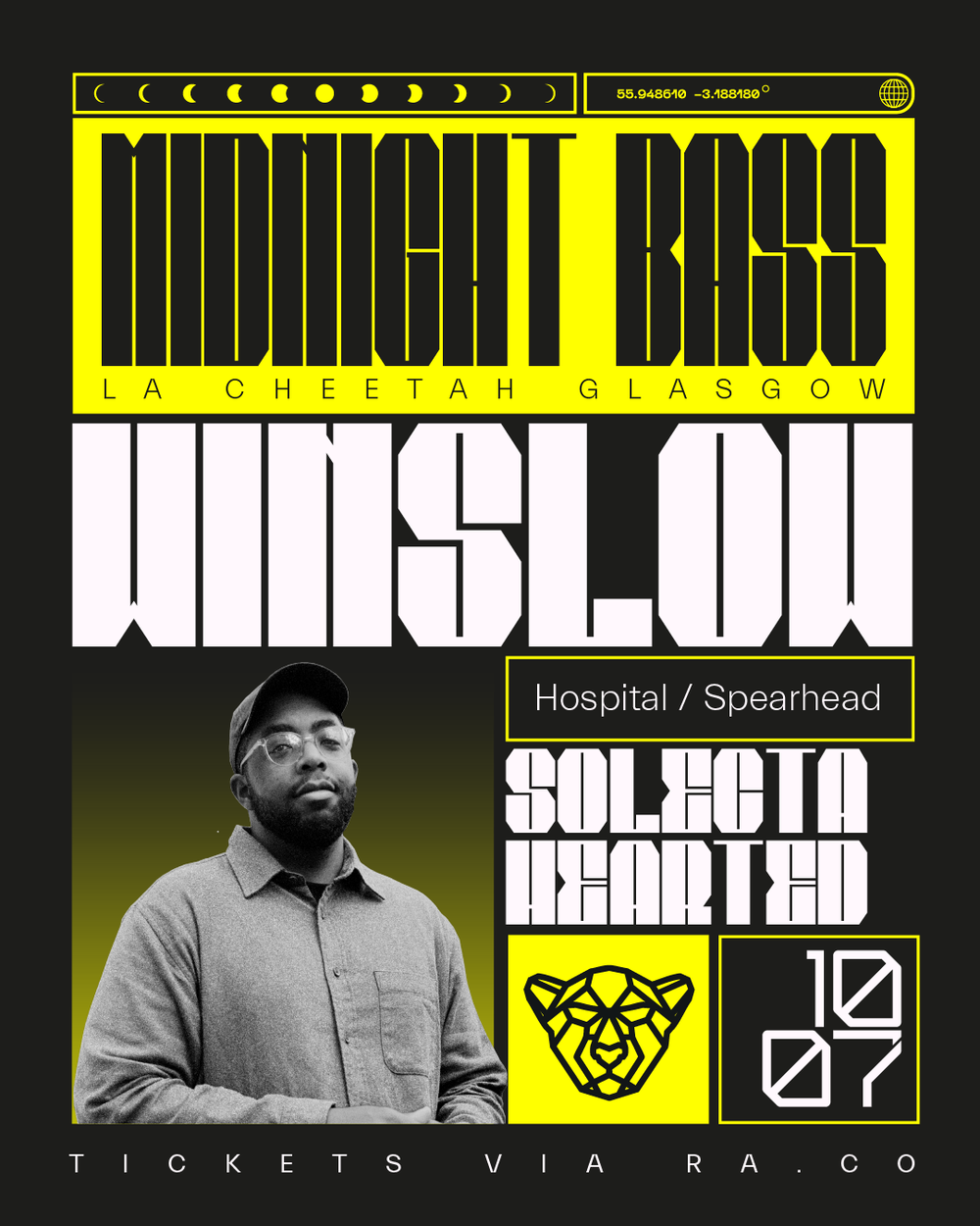 Flyer for Midnight Bass presents Winslow (Hospital Records)