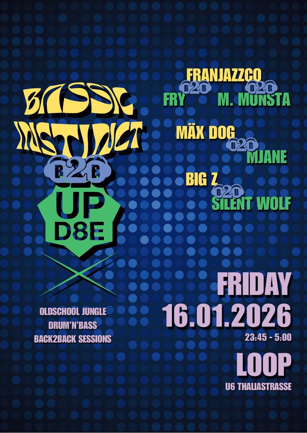 Flyer for BASSIC INSTINCT b2b Upd8e - Oldschool Drum and Bass